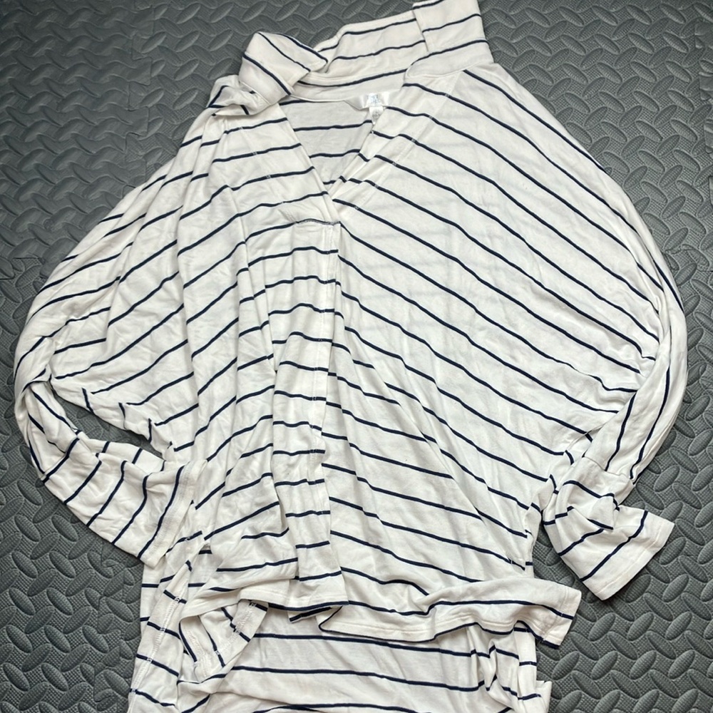 Time and Tru Striped Open Front Cardigan,‎ White & Blue, Long Sleeve